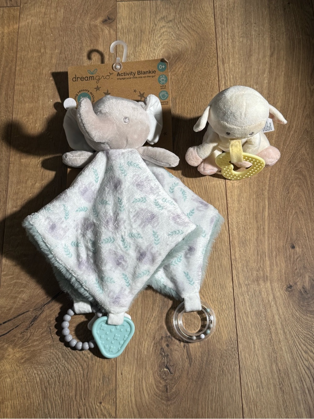 Activity Blankie Elephant Plush in Light Gray & Mint